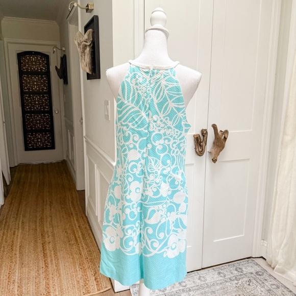 Lilly Pulitzer Pearl Halter Shift Dress Shorely Blue Pick Up Lines Cotton Sz 14 - Picture 3 of 9
